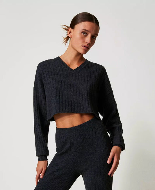 Maglia cropped in misto lana