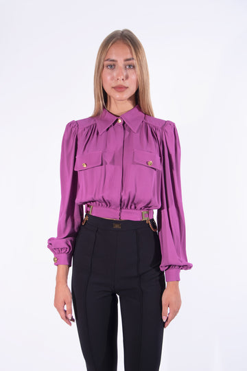 Camicia crop in viscosa con placche logou