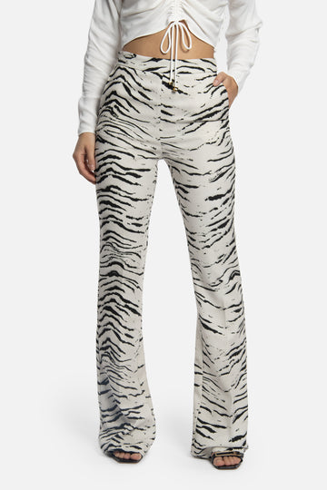 Pantalone dritto in cady di viscosa stampa animalier