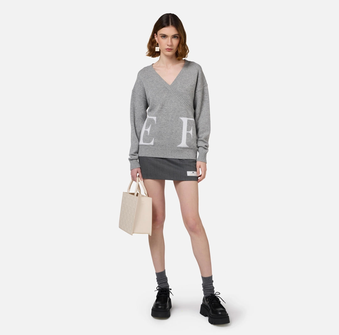 Maglia incrociata in lana con logo