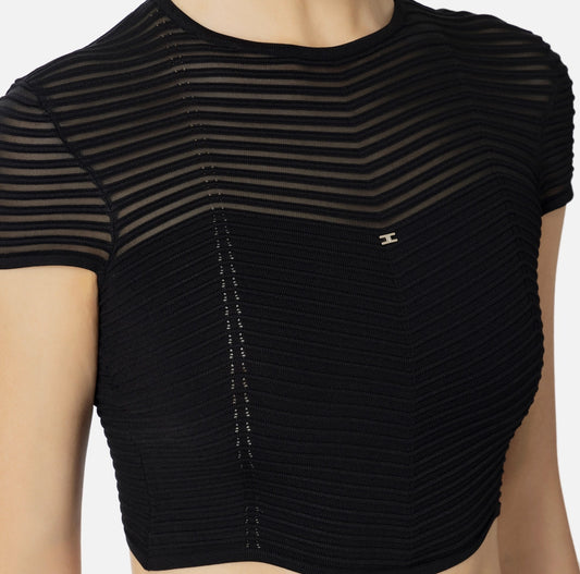 Top cropped in viscosa motivo chevron